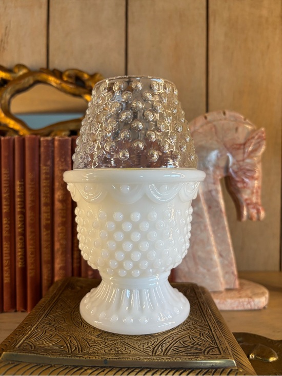 Avon Other - Avon White Hobnail Pedestal Fairy Lamp with Clear Hobnail Shade
